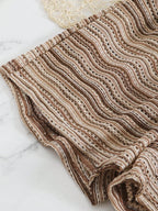 Conjunto Biquíni Boho Capa Crochê 3 Peças Listrado