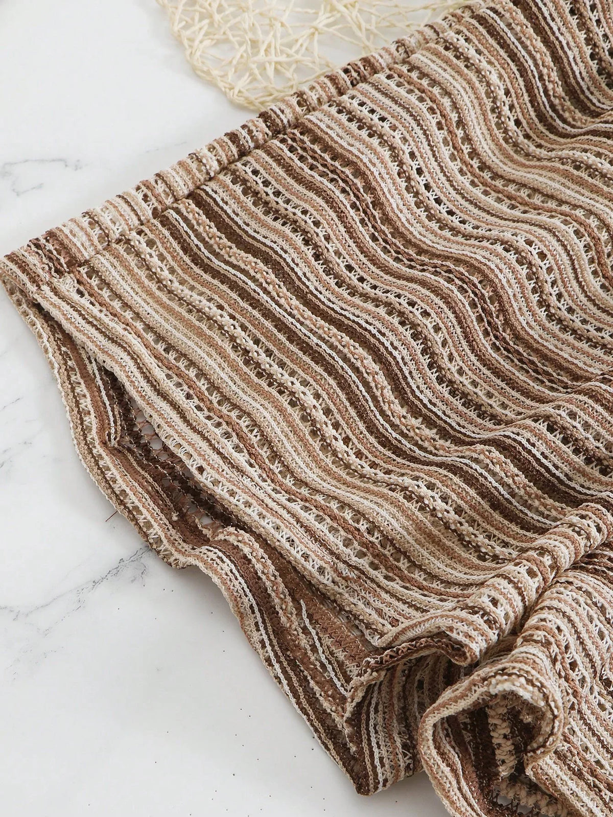 Conjunto Biquíni Boho Capa Crochê 3 Peças Listrado