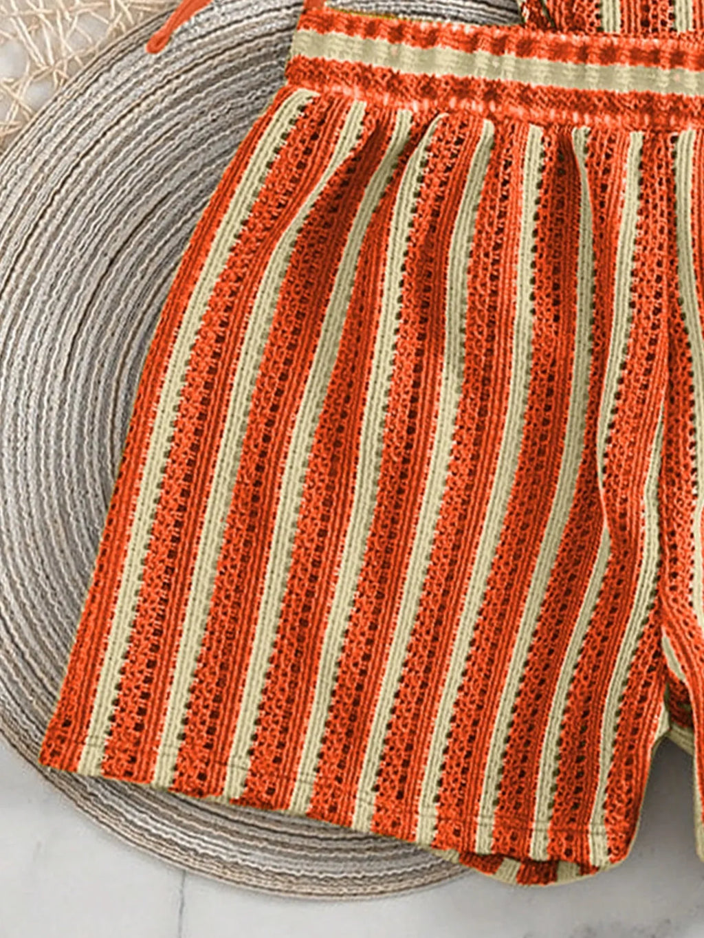 Conjunto Biquíni Boho Capa Crochê 3 Peças Listrado