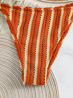 Conjunto Biquíni Boho Capa Crochê 3 Peças Listrado