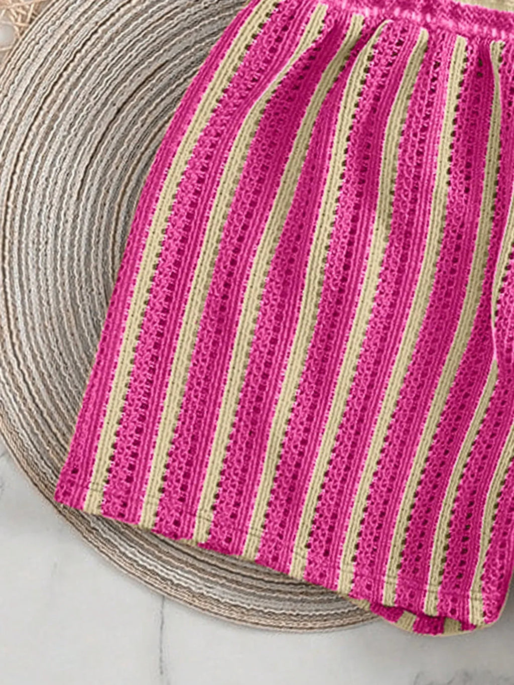 Conjunto Biquíni Boho Capa Crochê 3 Peças Listrado