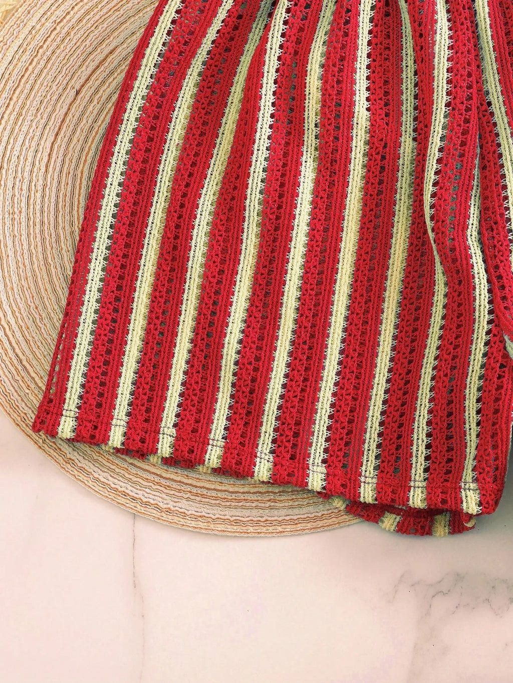 Conjunto Biquíni Boho Capa Crochê 3 Peças Listrado