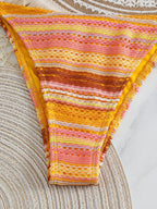Conjunto Biquíni Boho Capa Crochê 3 Peças Listrado