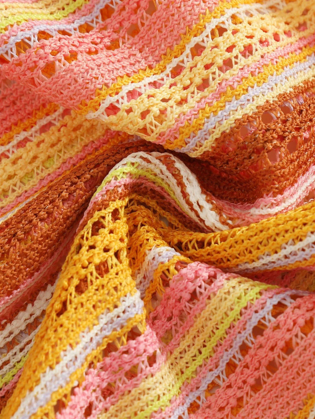 Conjunto Biquíni Boho Capa Crochê 3 Peças Listrado