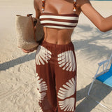 Conjunto Biquíni Boho Contas Top Longo Calça Larga