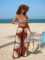 Conjunto Biquíni Boho Contas Top Longo Calça Larga