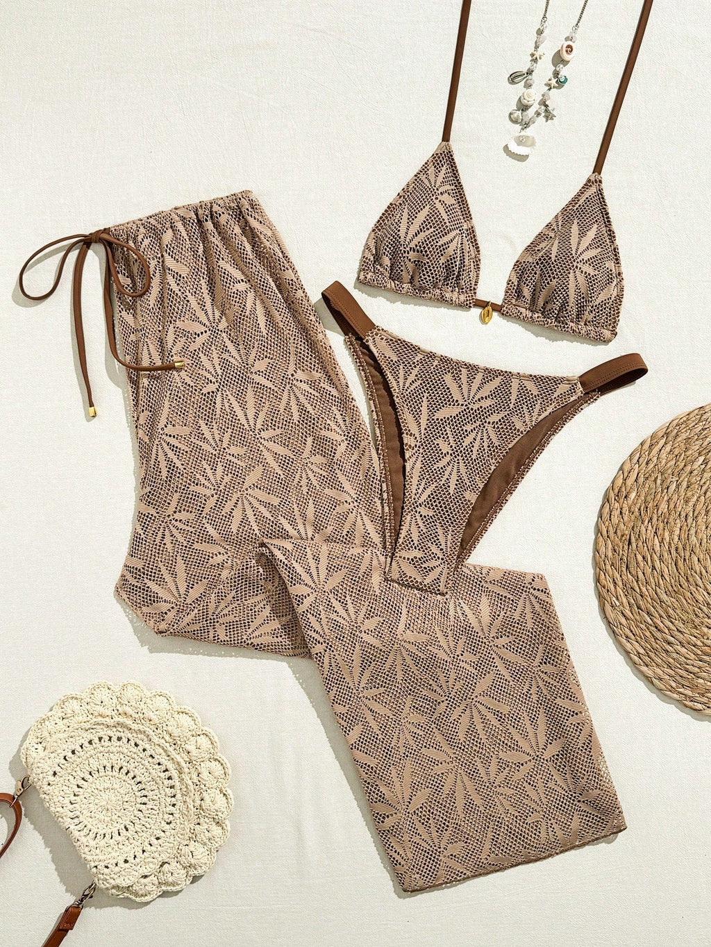 Conjunto Biquíni Floral Botões Calça Longa