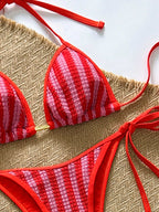 Conjunto Biquíni Listrado Frente Única com Calça Baixa