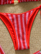 Conjunto Biquíni Listrado Frente Única com Calça Baixa