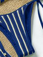 Conjunto Biquíni Listrado Frente Única com Calça Baixa