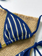 Conjunto Biquíni Listrado Frente Única com Calça Baixa