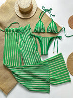 Conjunto Biquíni Listrado Frente Única com Calça Baixa