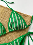 Conjunto Biquíni Listrado Frente Única com Calça Baixa