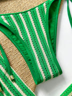 Conjunto Biquíni Listrado Frente Única com Calça Baixa