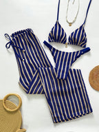 Conjunto Biquíni Triangular Top Longo Decote Frente Única