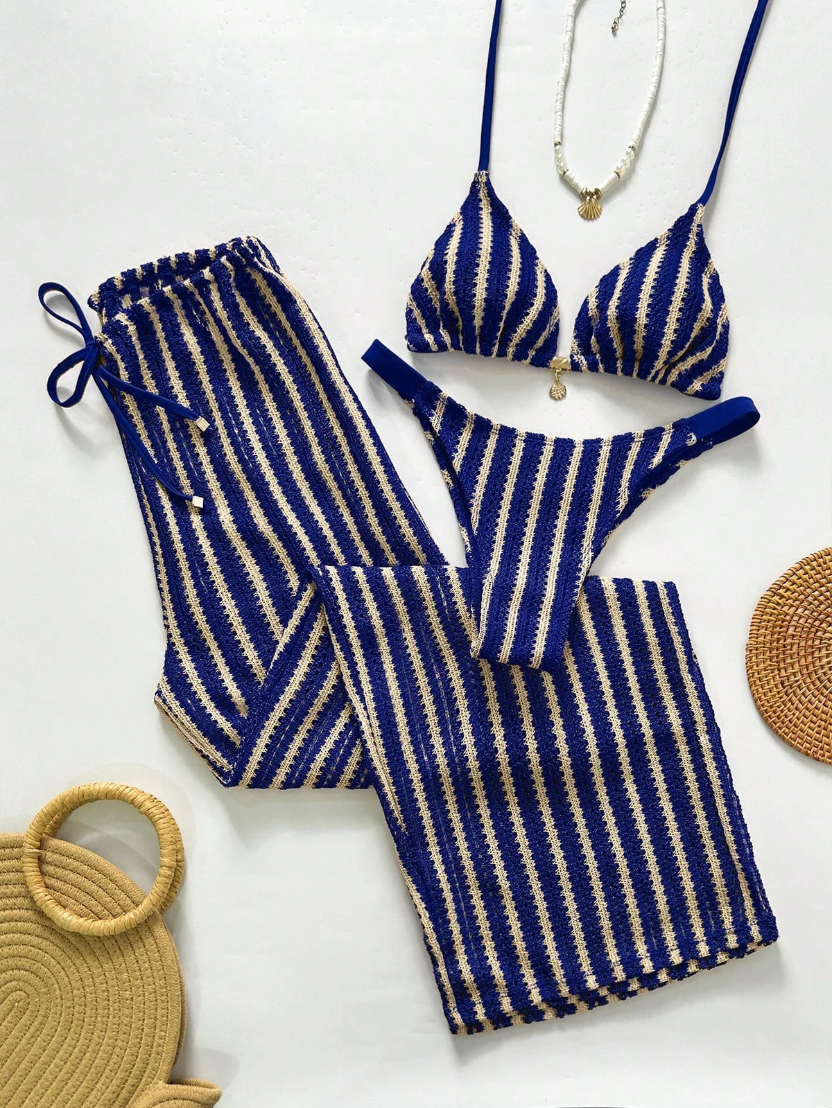 Conjunto Biquíni Triangular Top Longo Decote Frente Única