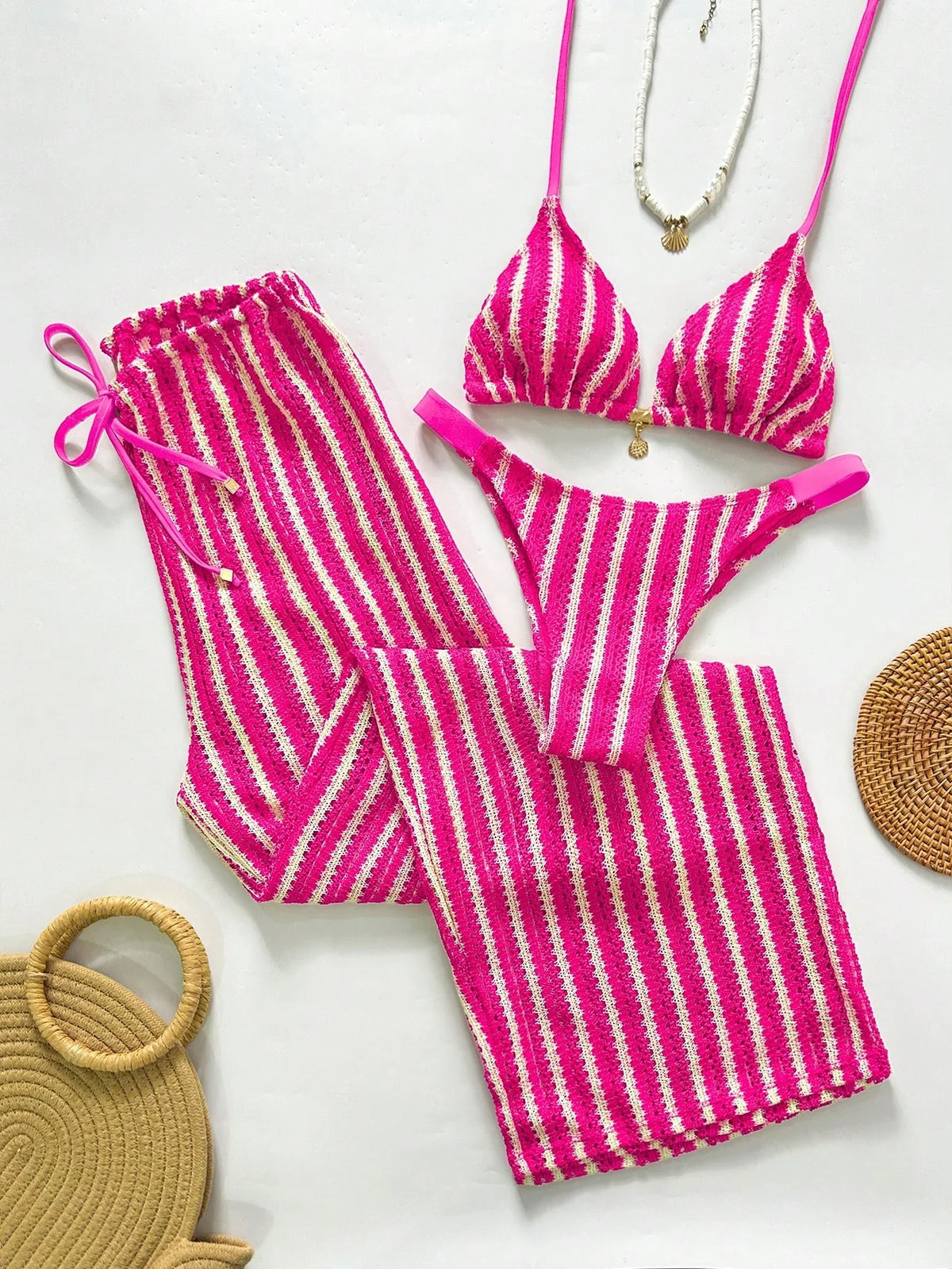 Conjunto Biquíni Triangular Top Longo Decote Frente Única