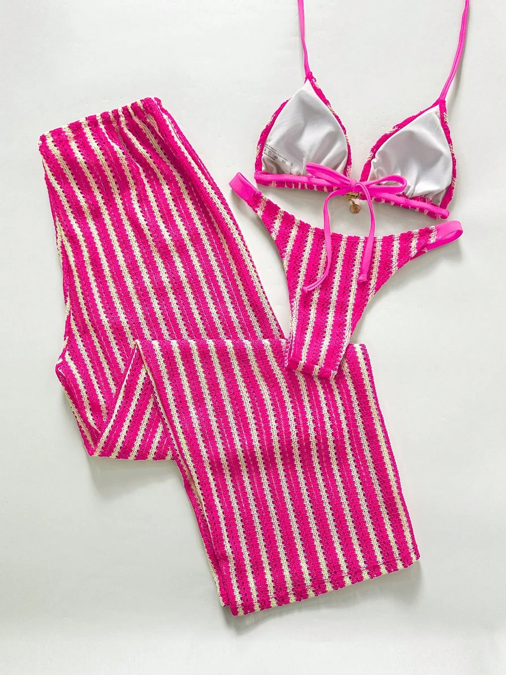 Conjunto Biquíni Triangular Top Longo Decote Frente Única