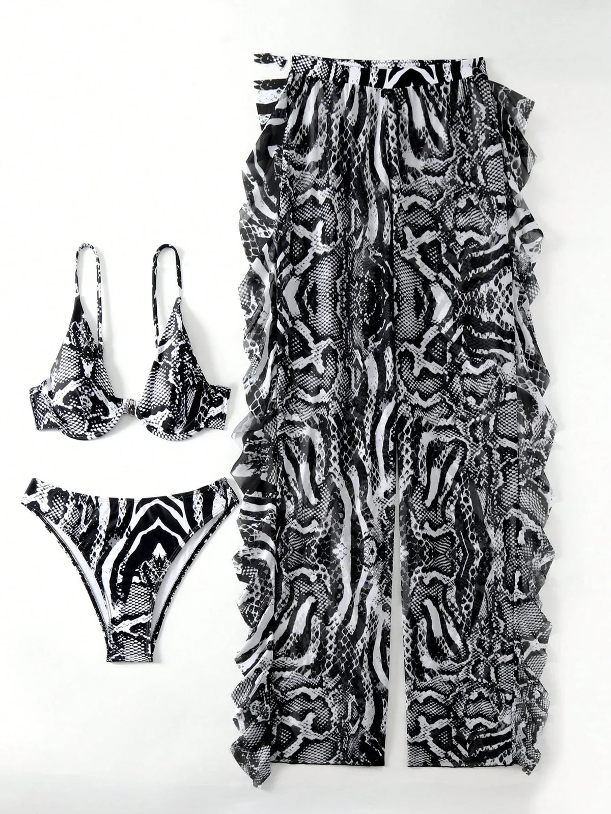 Conjunto de Biquíni 3 Peças Decote V Maré de Verão com Cordão Plissado — fotografia 3 | Mar & Pérola