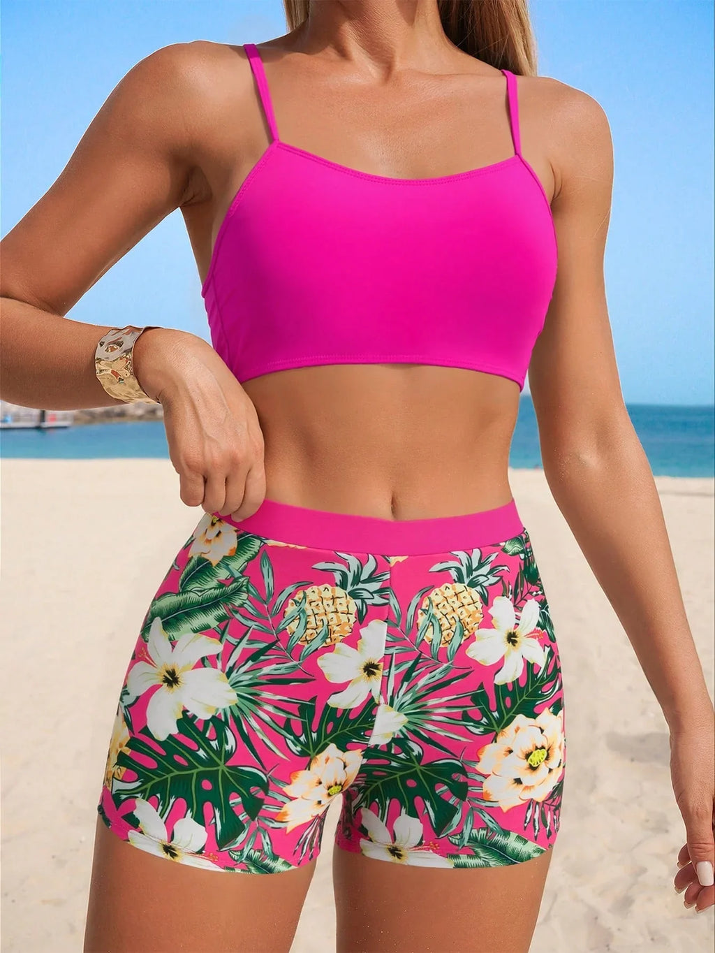 Conjunto de Biquíni 3 Peças Estampa Tropical Ilha Tropical — fotografia 70 | Mar & Pérola