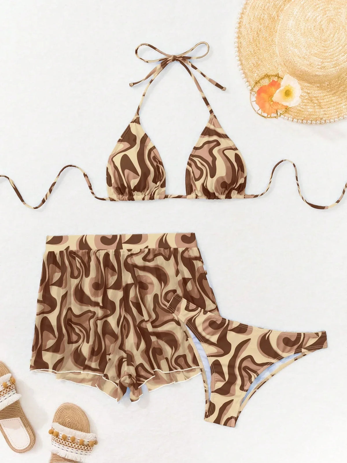 Conjunto de Biquíni 3 Peças Halter Estampa Ondas Brisa da Ilha — fotografia 4 | Mar & Pérola
