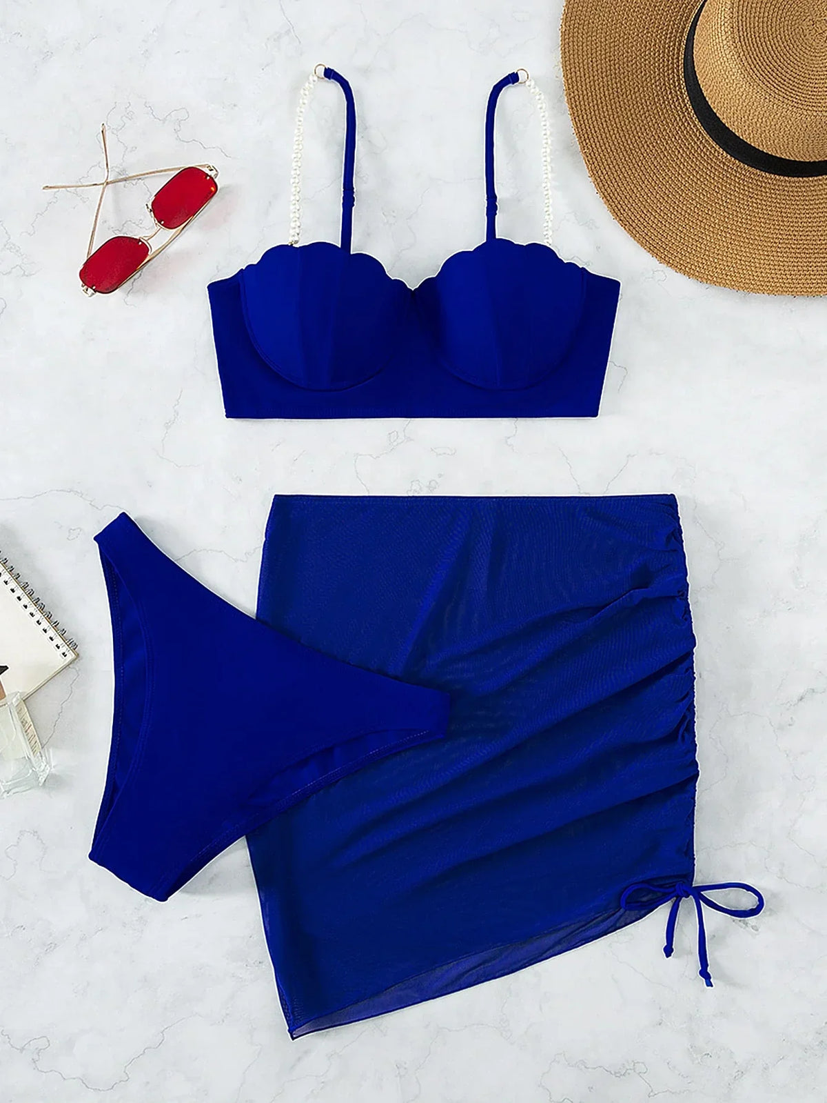 Conjunto de Biquíni 3 Peças Push-Up Maré de Verão com Saia Leque — fotografia 6 | Mar & Pérola