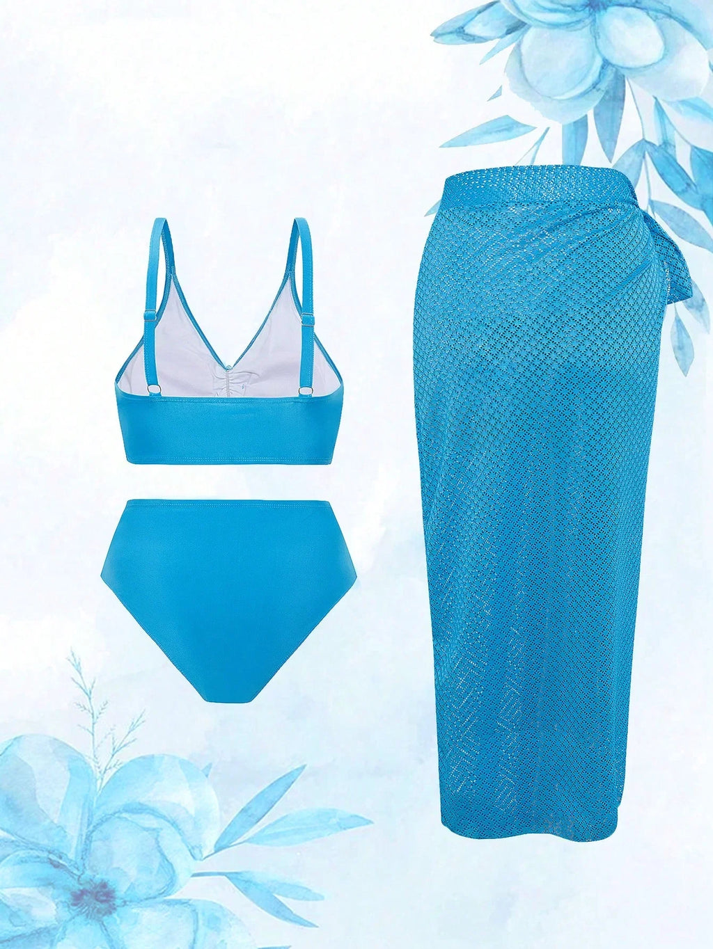 Conjunto de Biquíni Plus Size Azul Nó Frontal