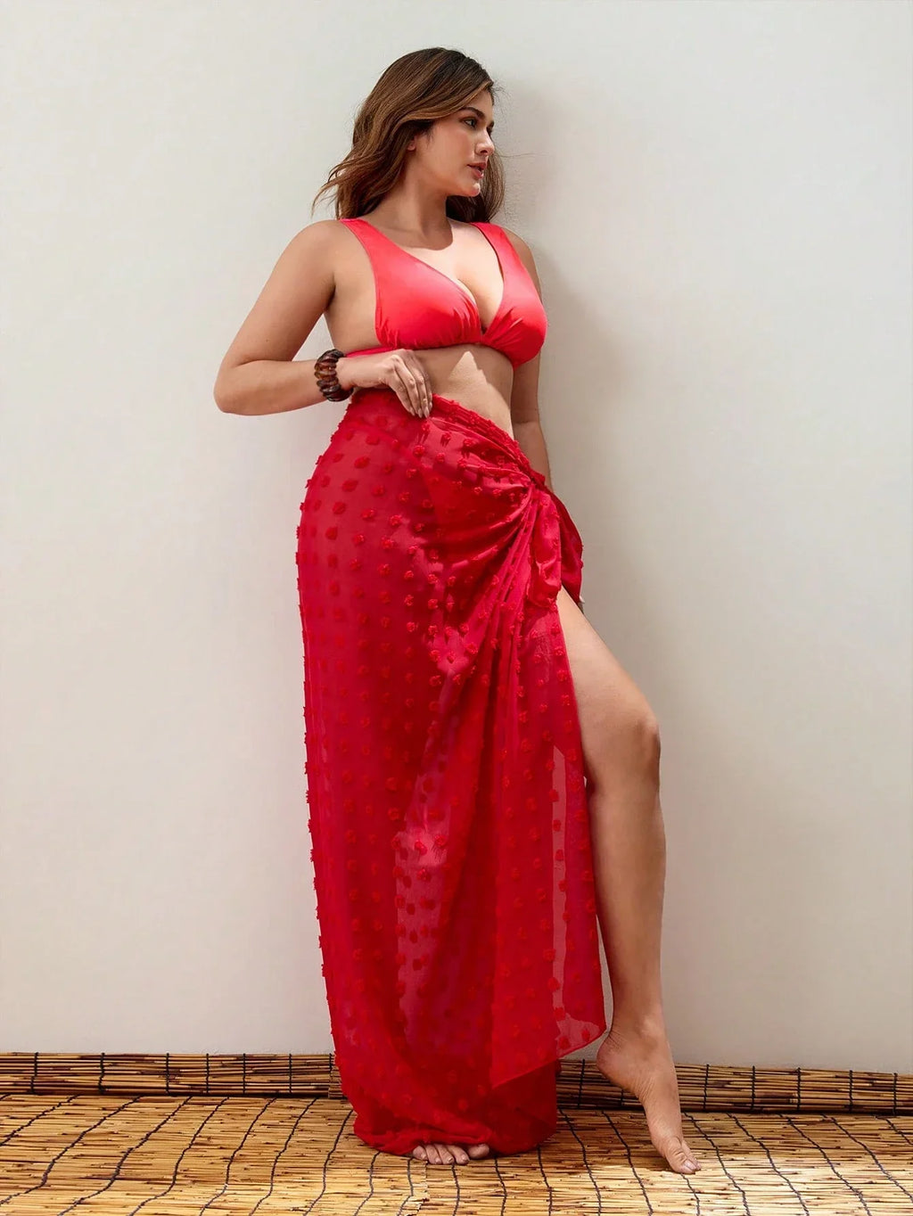 Conjunto de Biquíni Plus Size Bralette Vermelho