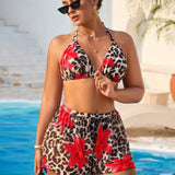 Conjunto de Biquíni Plus Size Estampa Tropical Saia