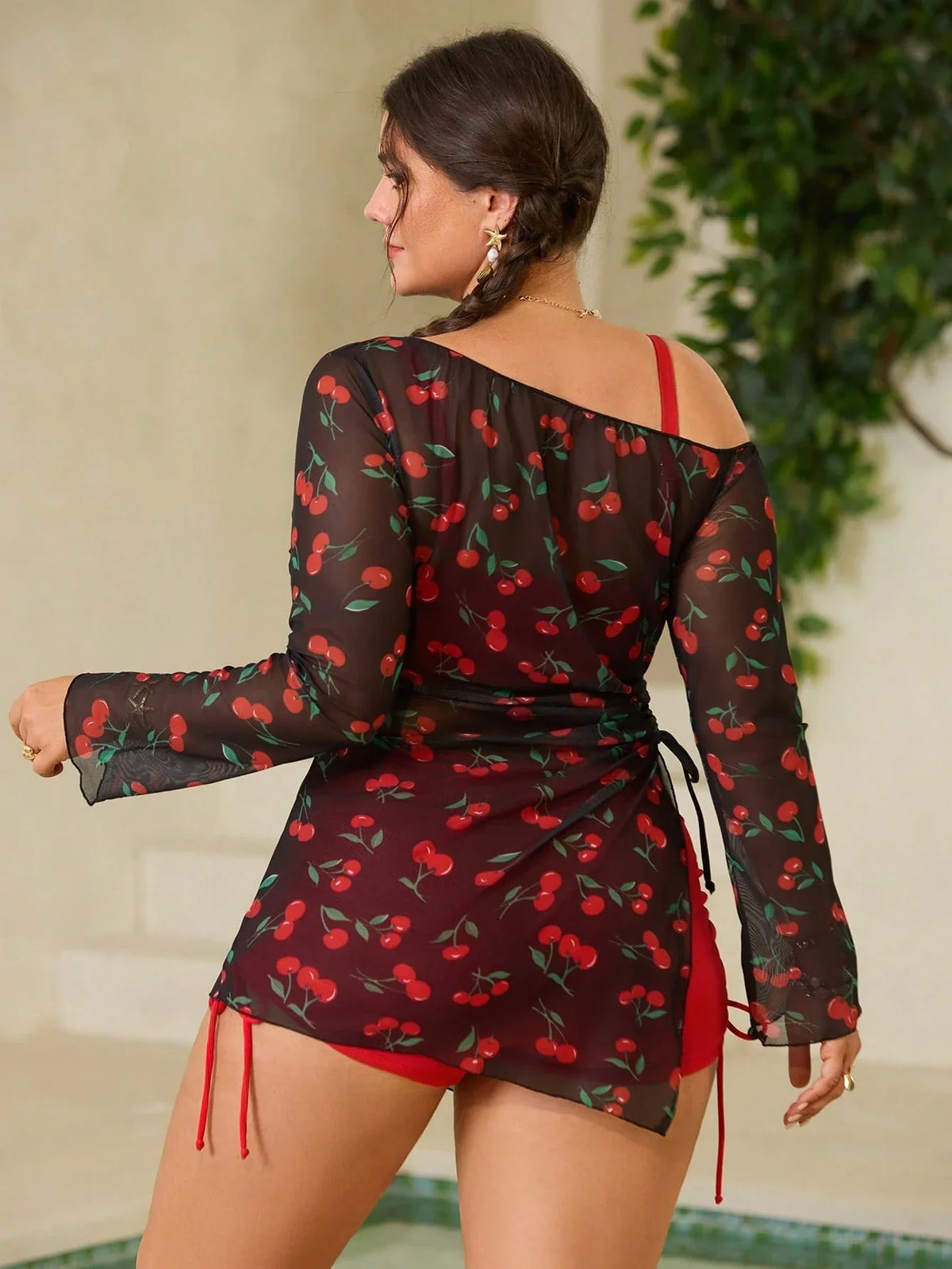 Conjunto de Biquíni Plus Size Ombro a Ombro Estampado