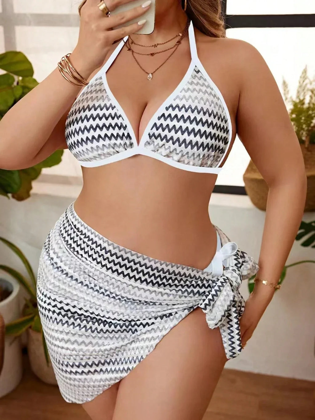Conjunto de Biquíni Plus Size Saia Nó Lateral