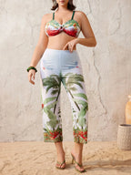 Conjunto de Biquíni Plus Size Tropical Nó Torcido