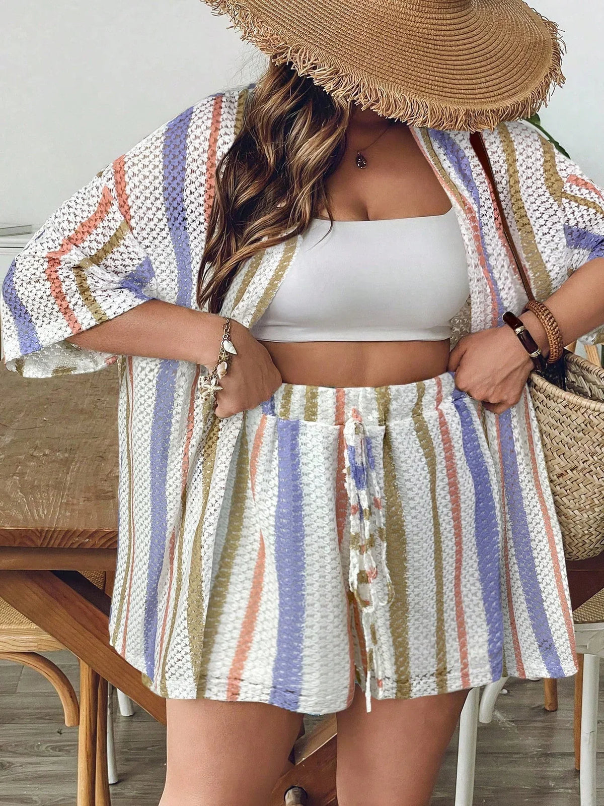 Conjunto Plus Size Blusa Longa Mini Shorts