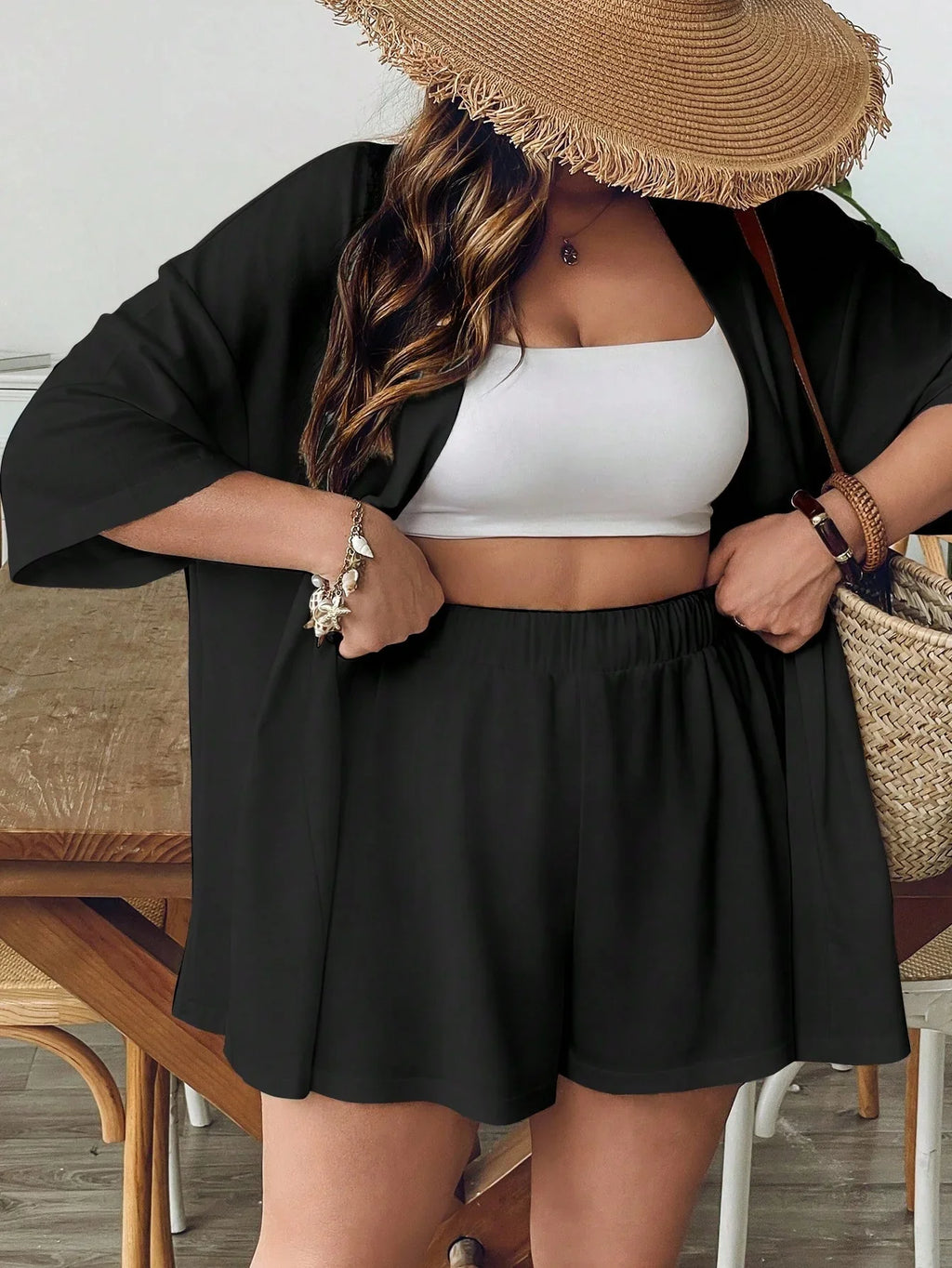 Conjunto Plus Size Blusa Longa Mini Shorts
