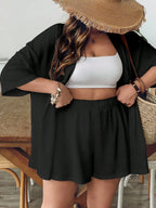 Conjunto Plus Size Blusa Longa Mini Shorts