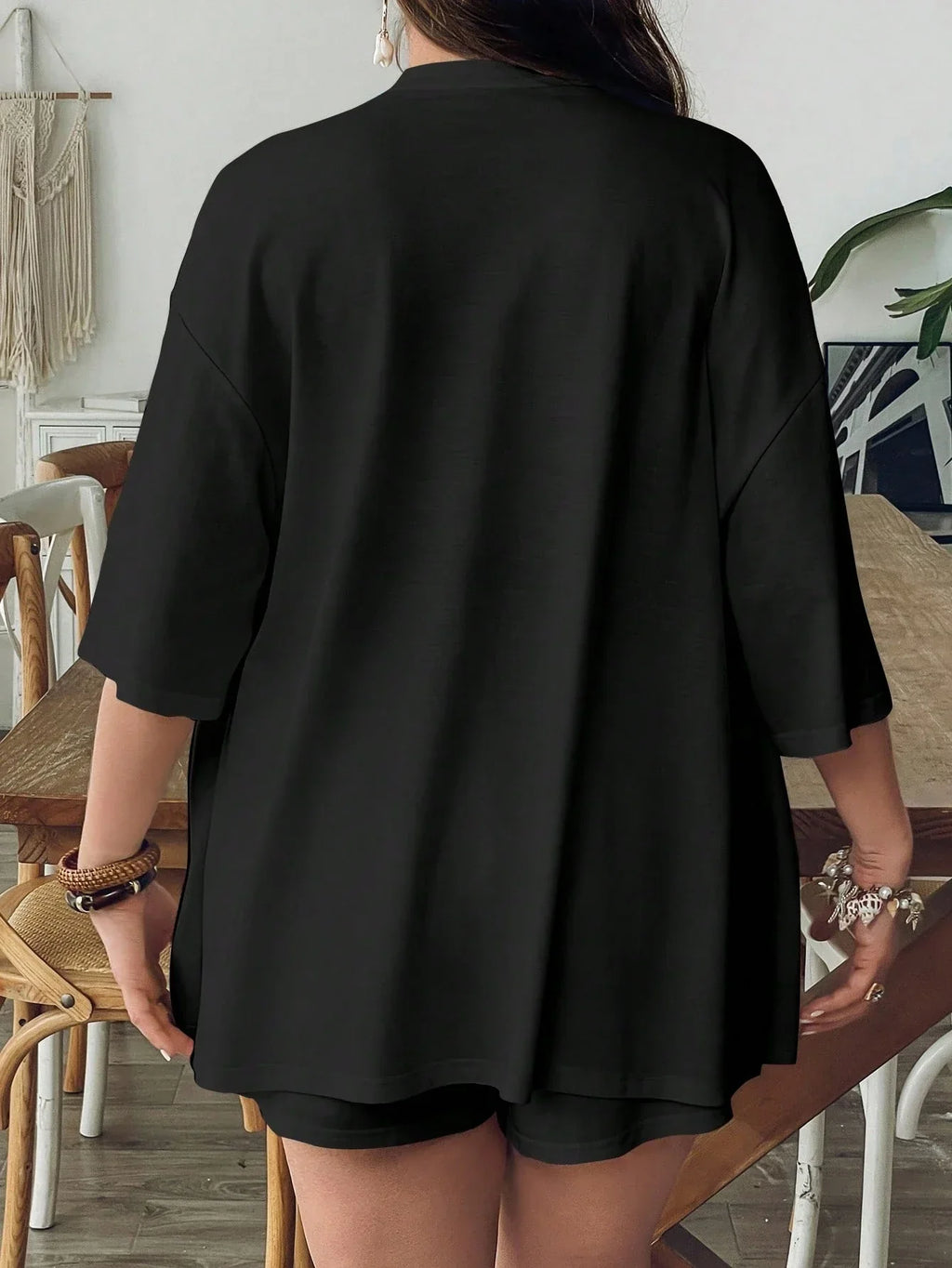 Conjunto Plus Size Blusa Longa Mini Shorts