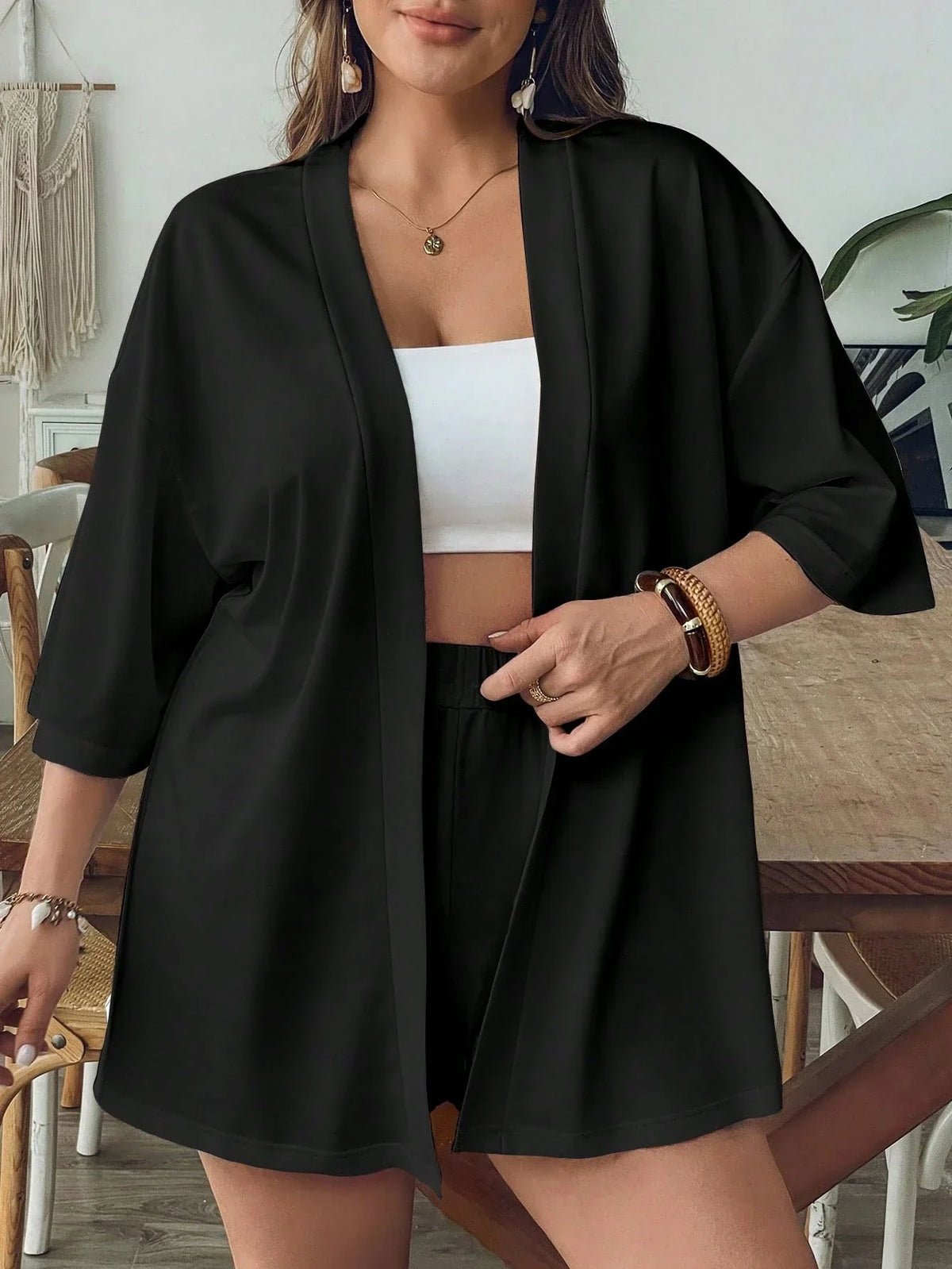 Conjunto Plus Size Blusa Longa Mini Shorts