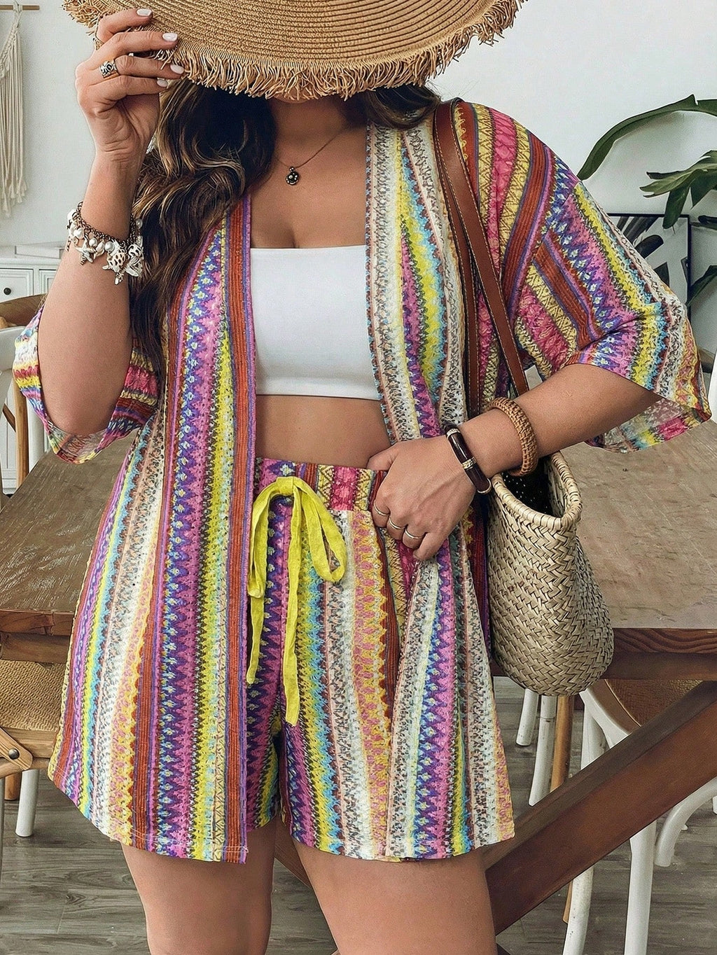 Conjunto Plus Size Blusa Longa Mini Shorts