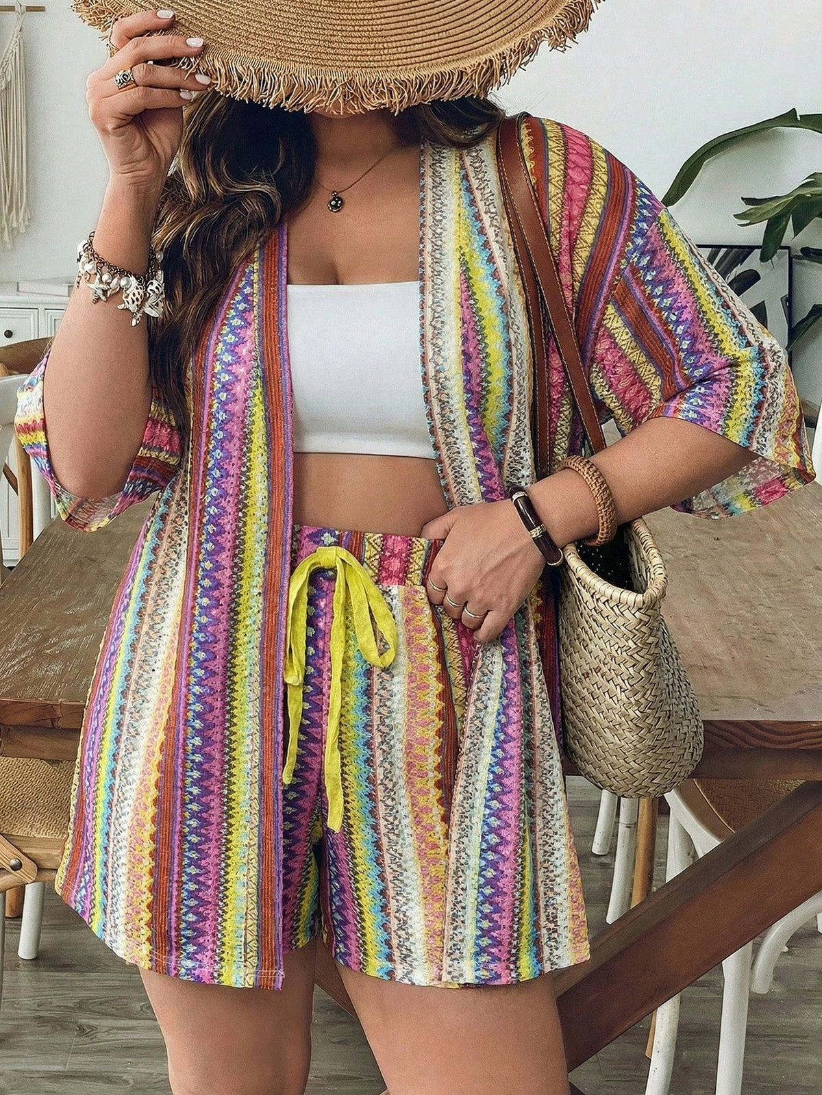 Conjunto Plus Size Blusa Longa Mini Shorts