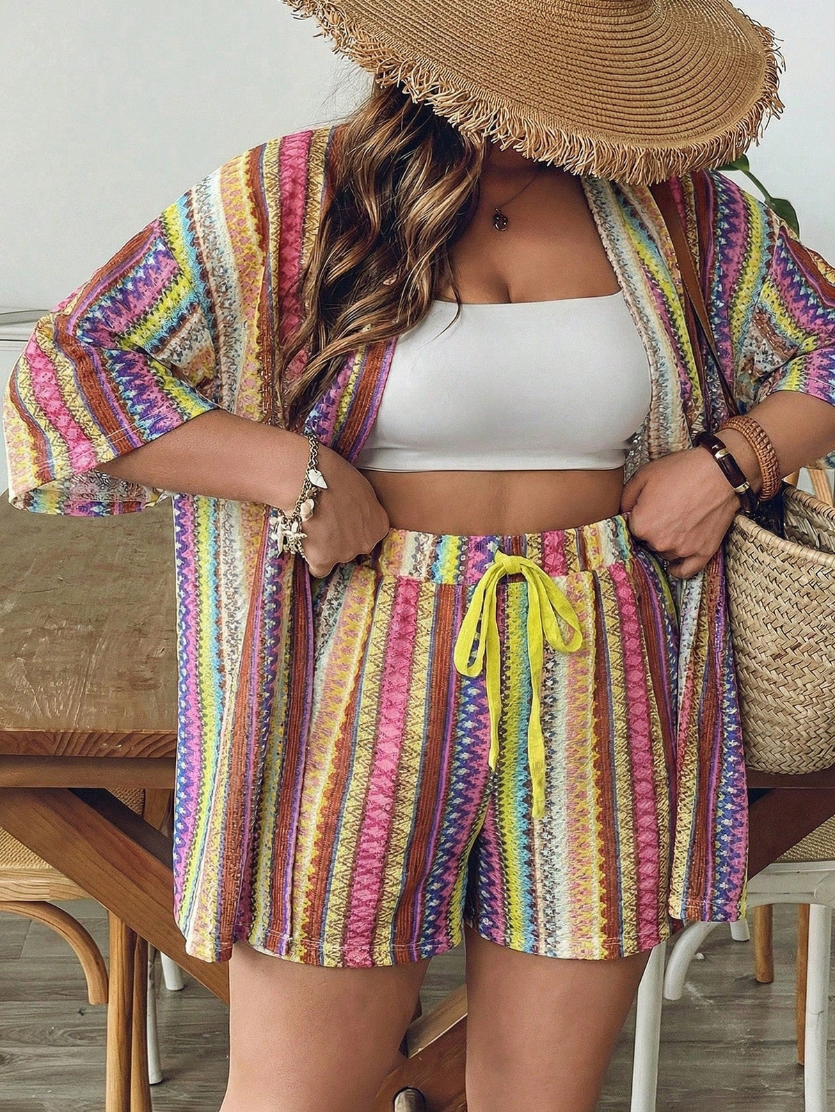 Conjunto Plus Size Blusa Longa Mini Shorts
