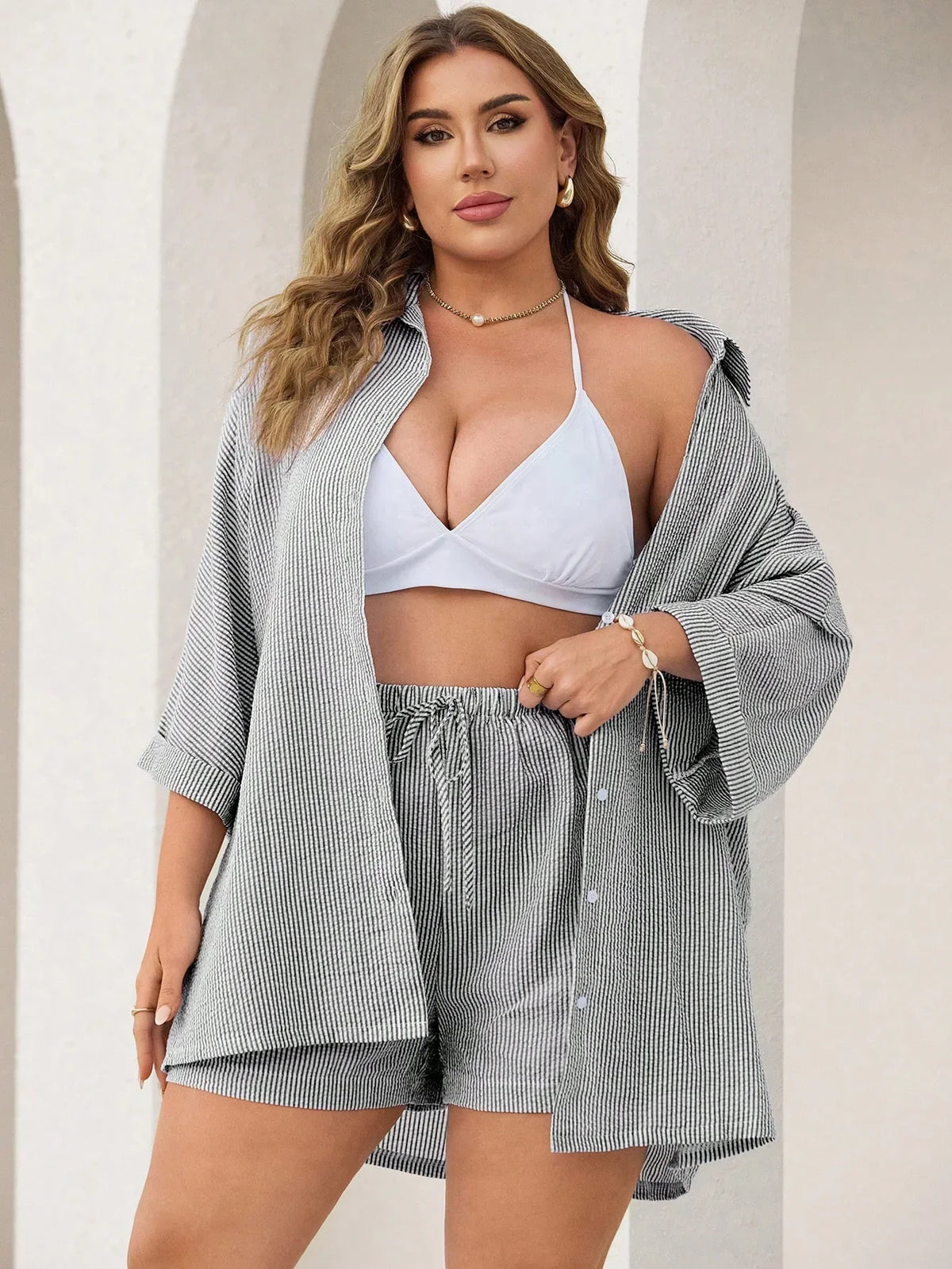 Conjunto Plus Size Listrado Lapela