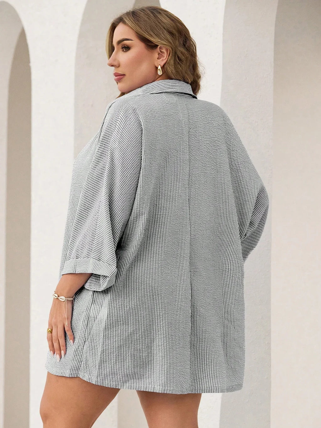 Conjunto Plus Size Listrado Lapela