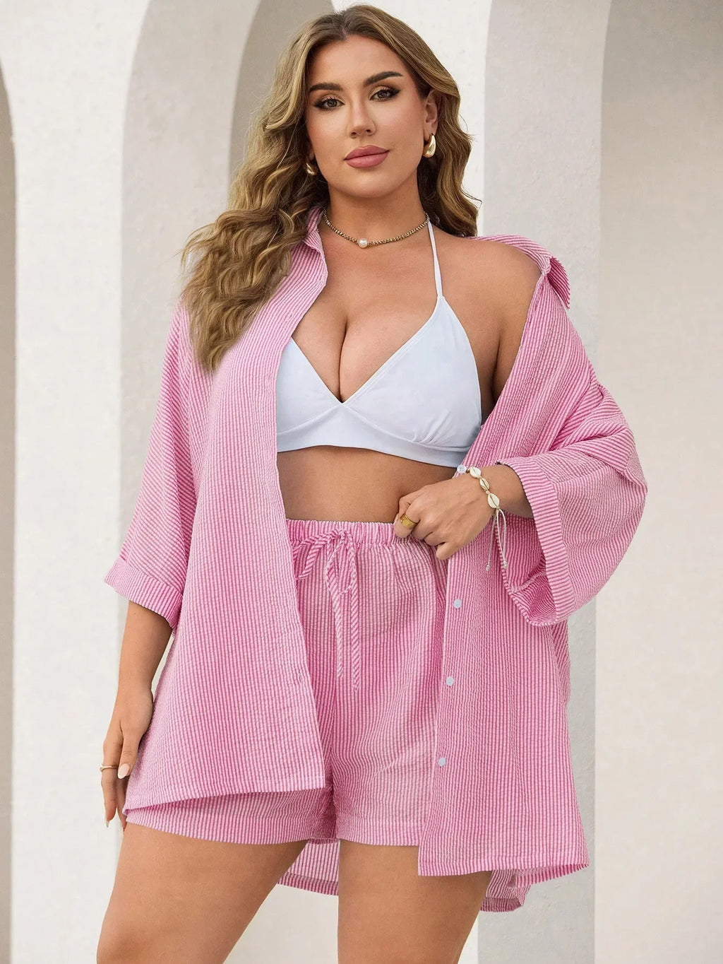 Conjunto Plus Size Listrado Lapela