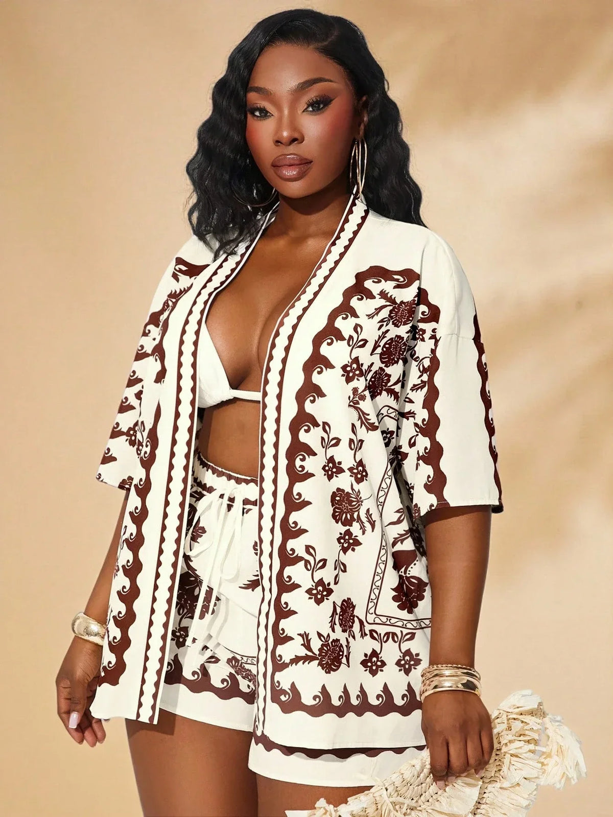 Conjunto Plus Size Ombro Caído Tropical