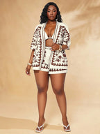 Conjunto Plus Size Ombro Caído Tropical