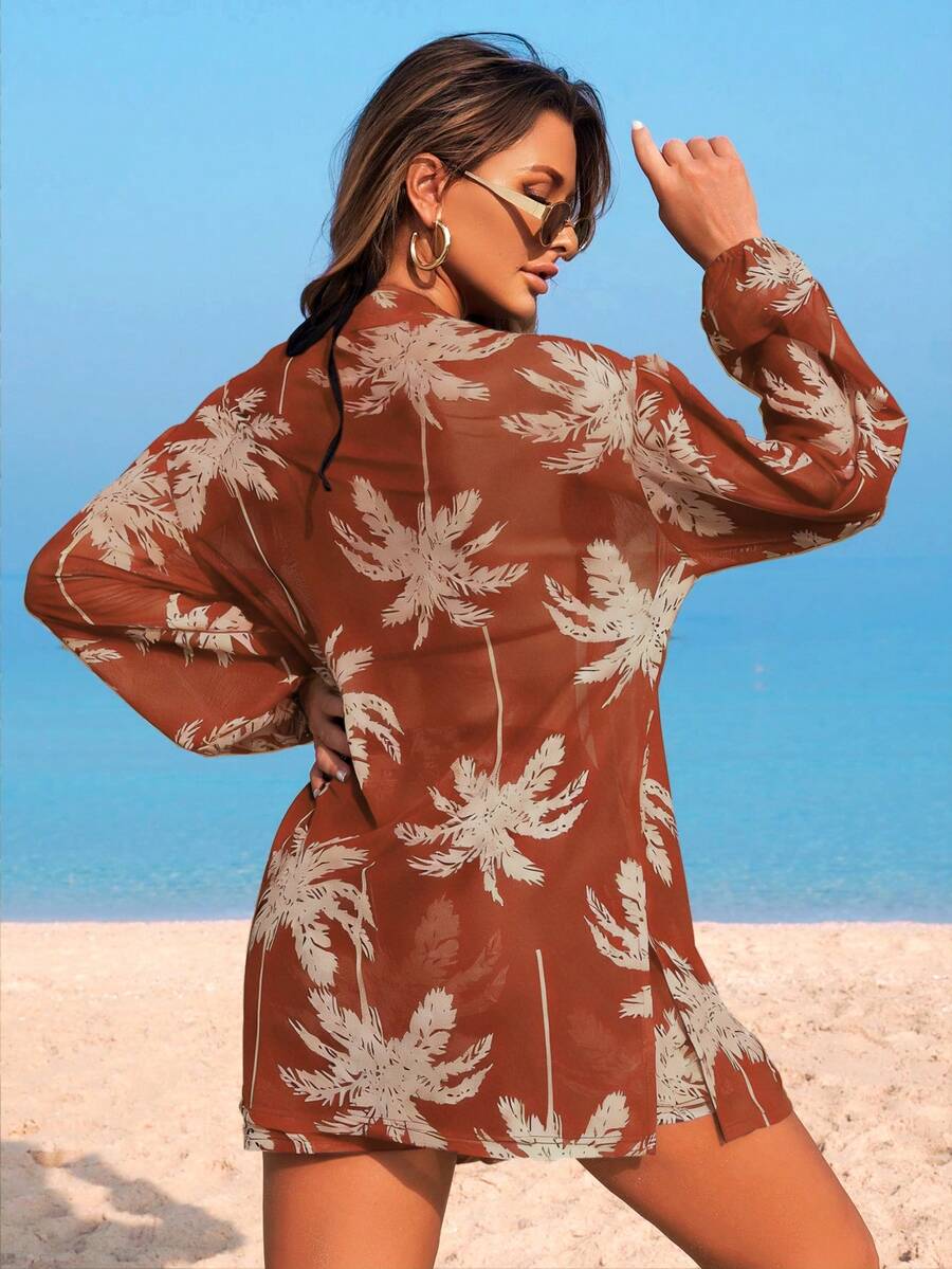 Conjunto Kimono Tela Estampa Coqueiro com Shorts