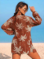 Conjunto Kimono Tela Estampa Coqueiro com Shorts