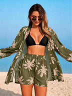 Conjunto Kimono Tela Estampa Coqueiro com Shorts