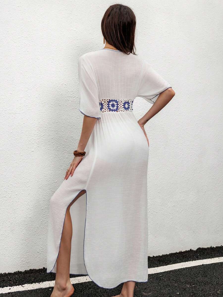 Saída de Praia Longa Kaftan Crochê