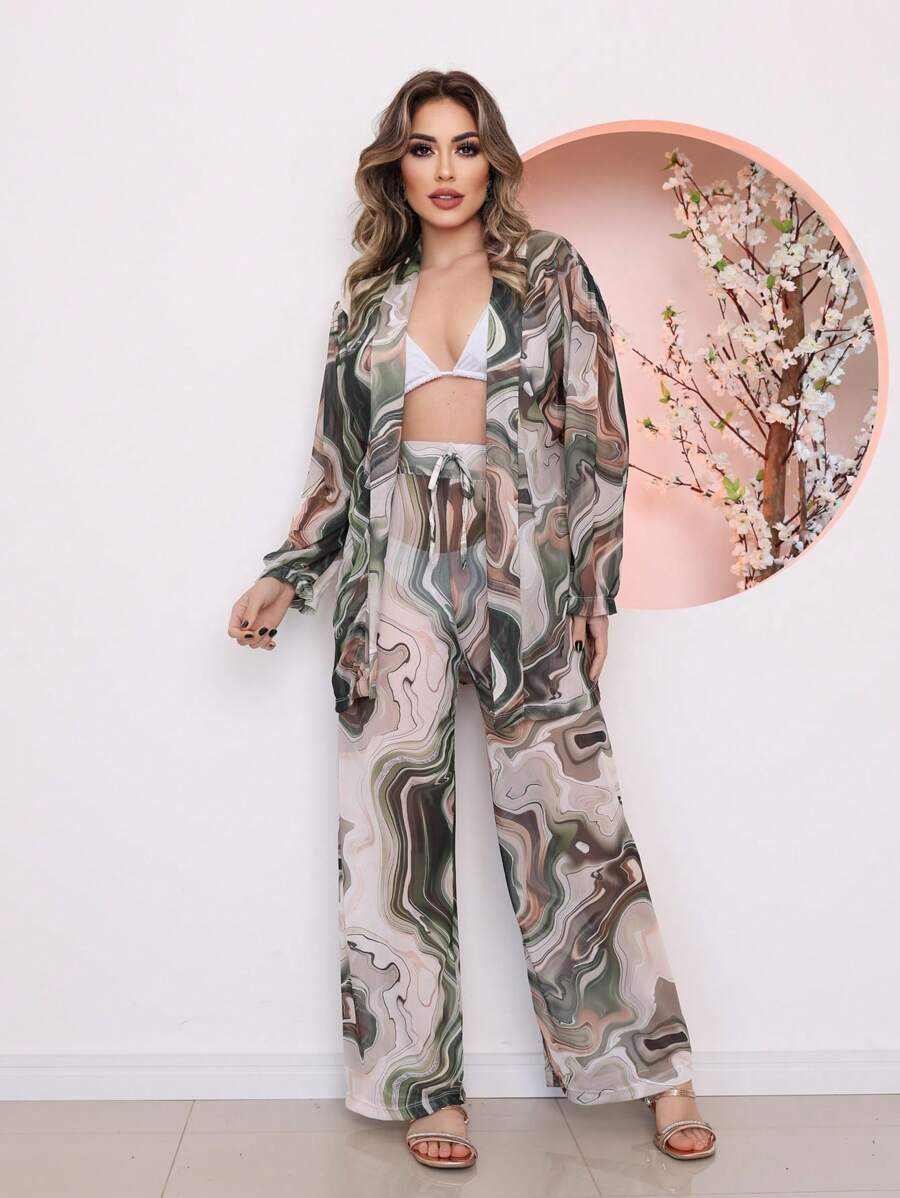 Conjunto Camisa e Calça Tule Estampa Marmorizada